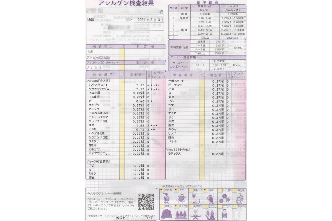 view39アレルギー検査の結果